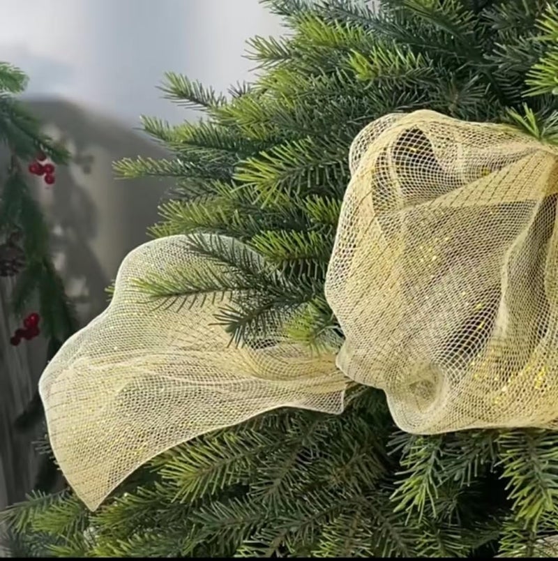 BEST ONE Gold Metallic Mesh Ribbon 10 Inch Wide for Christmas Wreath Supplies, Tree Decoration, Garland and Bows - Decorative Deco Mesh with Metallic Foil - Image 4